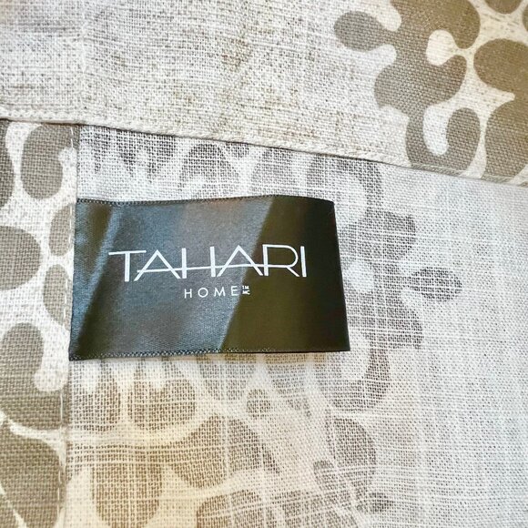 Tahari Home Gray Mosaic Print Linen Floor Length Curtain Panel Set 80"x50" each - Picture 3 of 5